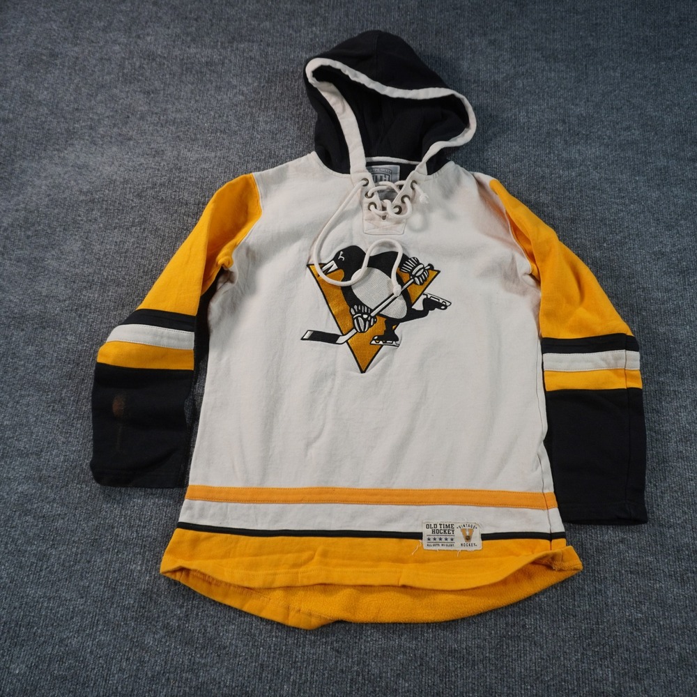 Old Time Hockey Pittsburgh Penguins Hoodie Womens Small White Gold Lace Up